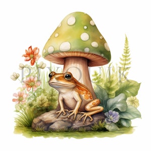 Clipart Grenouille champignon Cottagecore | 10 fichiers JPG de haute qualité | Téléchargement numérique | Fabrication de cartes | Clipart Grenouille | Clipart champignon | Cottagecore