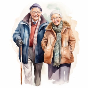 Clipart di persone anziane / 10 JPG di alta qualità / Nonna e nonno acquerellati / Famiglia / Coppia di anziani / Download immediato / Clipart