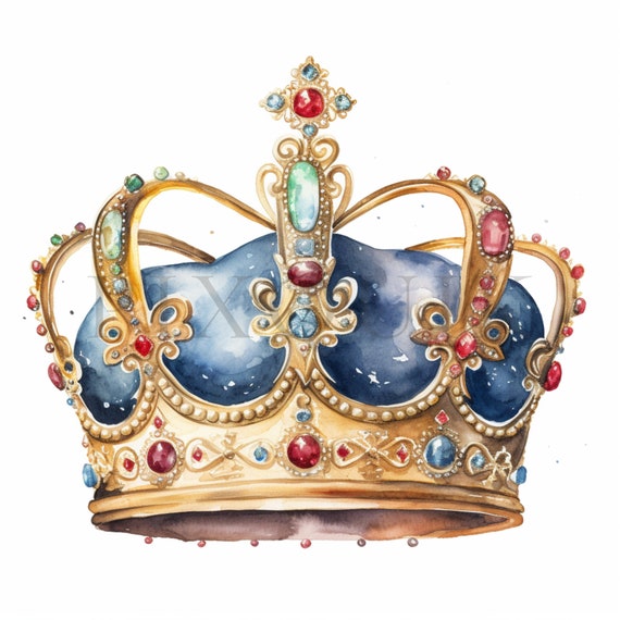 Watercolor Jeweled Gold Crown Clipart | Royal Illustrations 