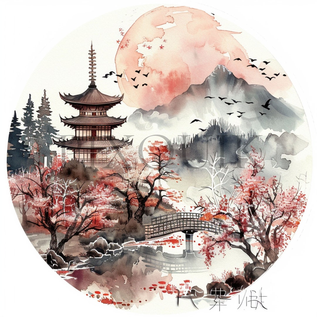 Japanese Landscape Clipart | 10 High Quality Jpgs | Printable Scenic ...