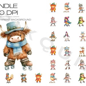 Animales patinando, adorables criaturas de dibujos animados, imágenes prediseñadas de diversión invernal, regalo para niños, adorables ilustraciones de animales, PNGs de mascotas geniales, patinaje digital