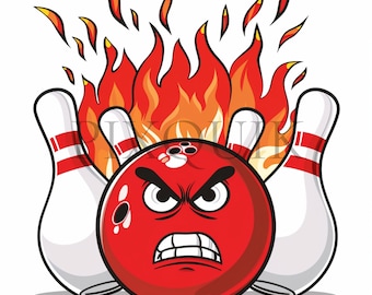 Watercolor Bowling Pin Clipart | 10 High quality JPGs | Fire Bowling Pin With Angry Ball illustration | | Digital Download, commercial use
