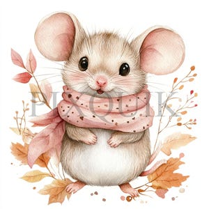 Cute Autumn Mouse Clipart | 10 JPG's e PNG de alta qualidade | Arte aconchegante de animais de outono | Ilustração de rato em aquarela | Criação de cartões, digital
