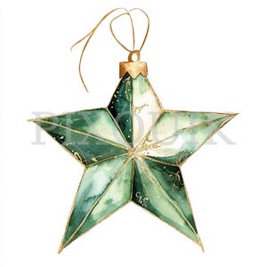 Clipart kerstboomtopper | 8 png-bestanden | Kaarten maken | Fastival-ontwerp | Aquarelkunst | Boho-stijl met groene tinten