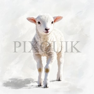 Cute Baby Lamb Clipart | 10 JPG&#39;s Files | Card Making | Digital Paper Crafts | Watercolor Art | Adorable Animal Design, Farm Animal