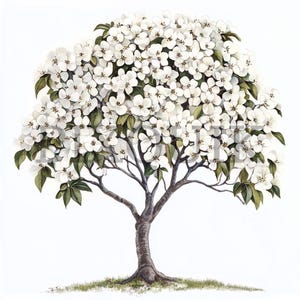 Clipart di corniolo / 10 file JPG / Creazione di biglietti / Artigianato di carta digitale / Arte ad acquerello / Bellissima illustrazione di albero in fiore