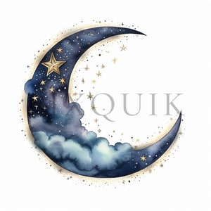 Fairytale Crescent Moon Clipart | 10 High Quality JPGs | Digital Download | mystical moon | Paper crafting | moon clipart | crescent moon