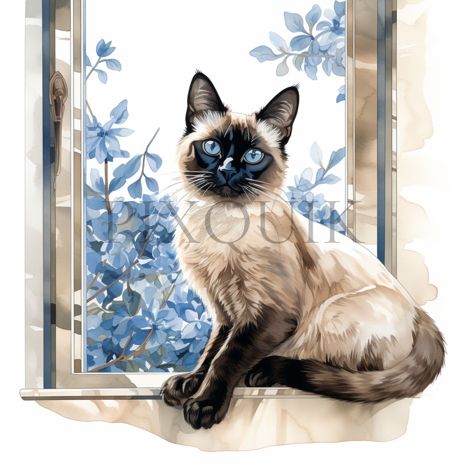 Siamese Cat Watercolor Clipart | Printable Kitten Art (digital Download ...