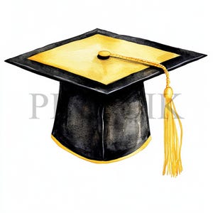 Graduierung Cap Clipart | 10 JPG-Dateien | Kartengestaltung | Digitale Papiermodelle | Aquarell Kunst | Hellgelbe Cap-Design, Abschlussfeier