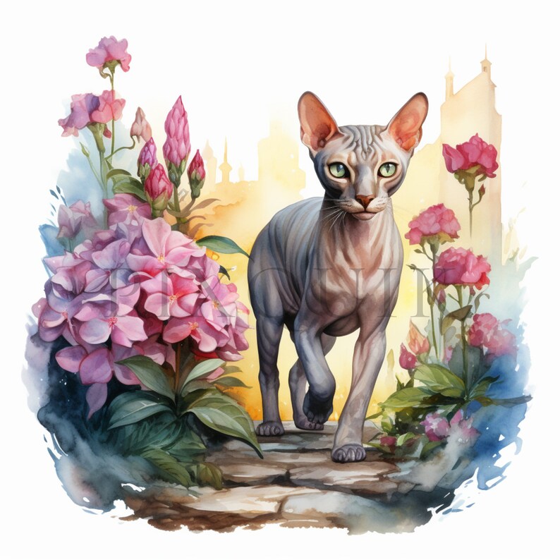 Sphynx Cat Floral Illustration | High-quality Jpgs (digital Download ...