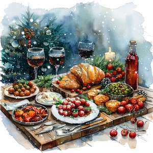 Clipart de Jantar de Natal | 10 JPGs de Alta Qualidade | Download Digital | Clipart de Comida de Natal | Refeições de Natal | Comida de Natal | Criação de Cartões