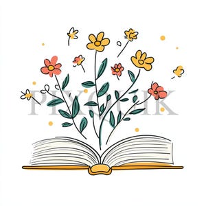 Bloemenboekclipart | 10 JPG- en PNG-bestanden | Kaarten maken | Digitale papierkunst | Aquarelkunst | Vintage open boek, open boek