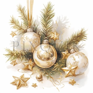 Gouden vakantieclips | 10 JPG's van hoge kwaliteit | Directe digitale download | Kerstdecor, gouden kerst | Kerstafbeeldingen | Gouden clipart