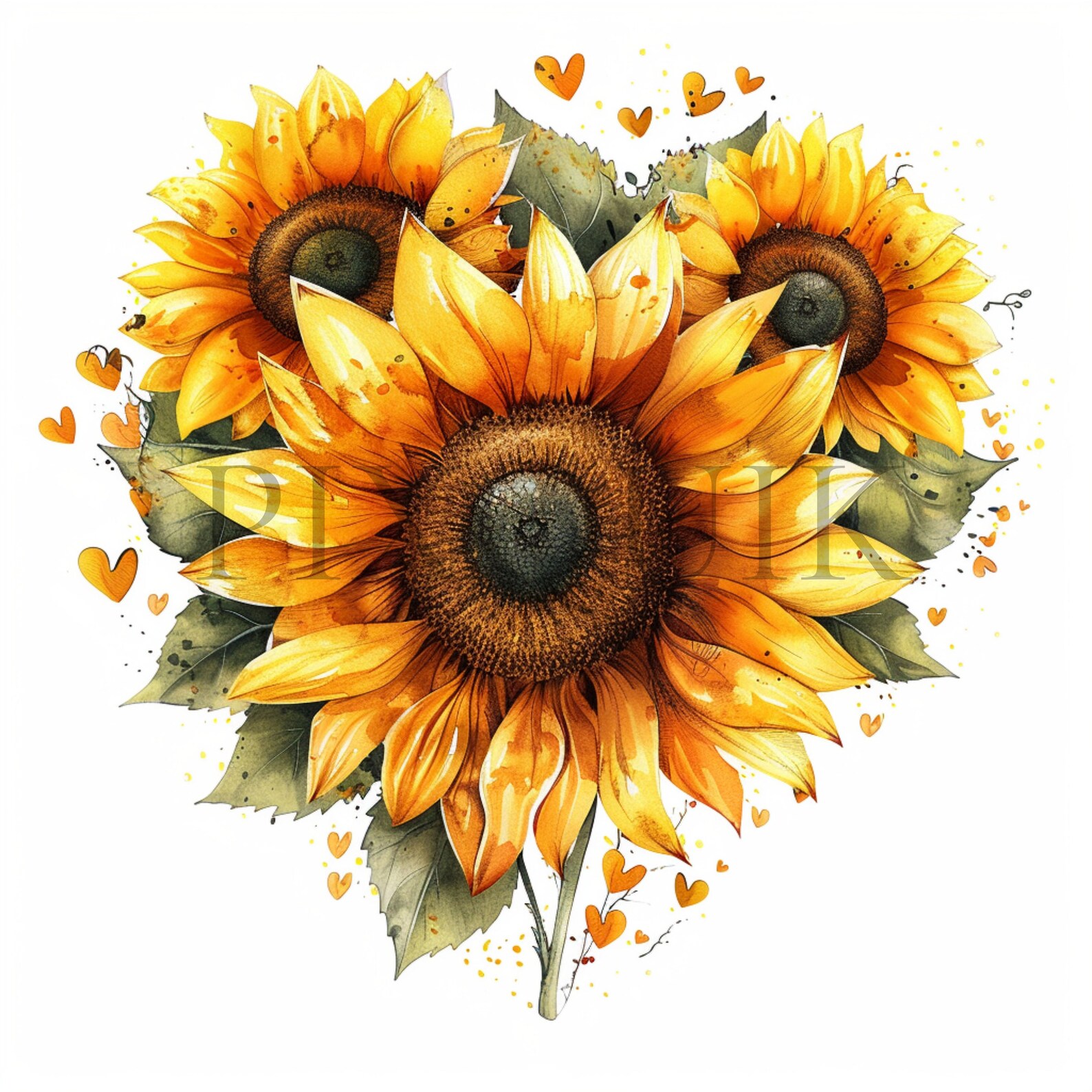 Heart Sunflower Clipart | Floral JPG Set (digital Download) - Etsy