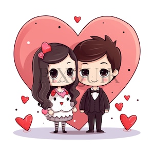 Valentines Boy and girl Clipart | Love Clipart | Cute Couple Clipart | Commercial Use | Romantic Couple Clipart | Printable Art
