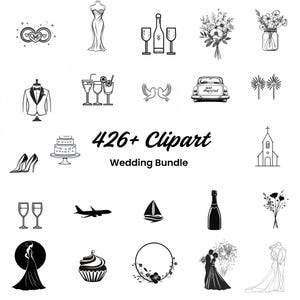 Zwart-wit bruiloft clipart | 426+ JPG-bestanden | Kaarten maken | Ontwerp bruiloftlogo | Elegante trouwkunst | Klassieke bruiloftillustraties