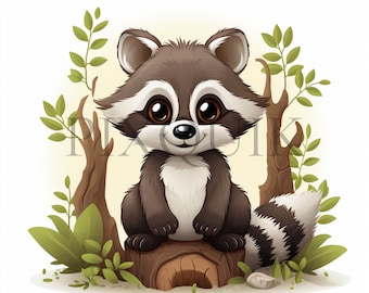 Clipart de mapache lindo / Arte de animales del bosque (Descarga digital)