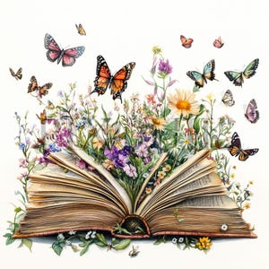 Bloemen open boek clipartbundel | Ongewenste tijdschriften | Fantasie open boek en png-afbeeldingen | Direct downloaden | Plakboeken | Ongewenste tijdschriften |