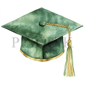 Casquette de graduation | 10 fichiers JPG et PNG | Fabrication de cartes | Artisanat numérique en papier | Aquarelle | L'obtention du diplôme de bonnet vert, L'obtention du diplôme