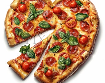 Heart Pizza Clipart | JPG Food Graphics for Pizza Party (Digital Download)