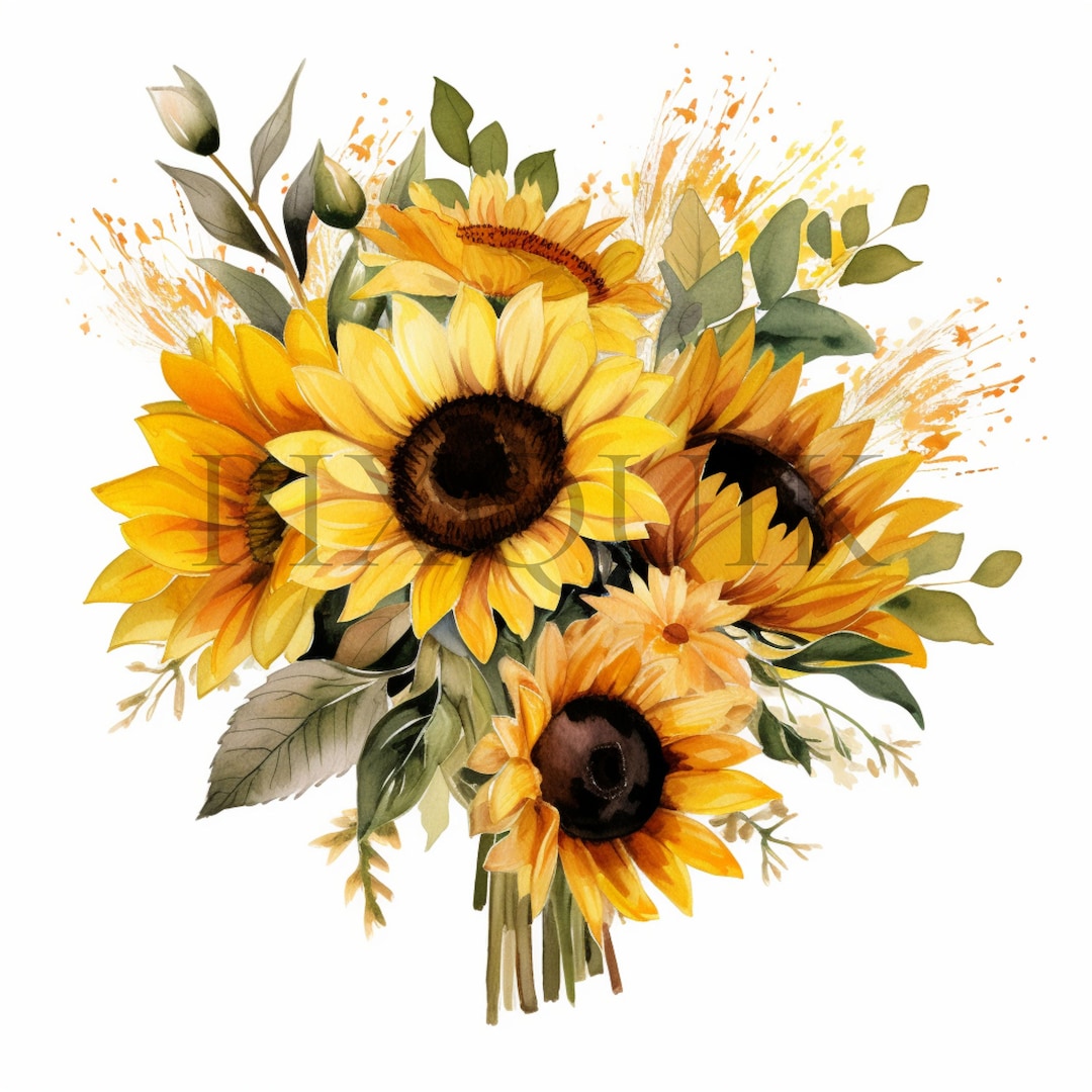 Watercolor Sunflower Bouquet Clipart | Floral Junk Journal (JPG) - Etsy ...