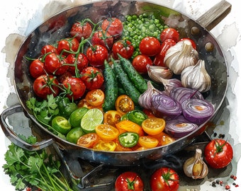 Kitchen Food Watercolor Clipart | High-Res JPGs (Digital Download)