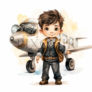Clipart pilota / 10 JPG di alta qualità / Trasporto aereo / Aereo / Viaggio / Download digitale, Creazione di biglietti, Clipart per bambini