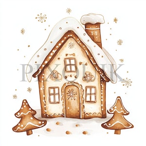 Aquarell Lebkuchen Haus Clipart | 10 hochwertige JPGs und PNG | Weihnachtskunst | Journaling, Kartenerstellung, Digitales Papier Handwerk