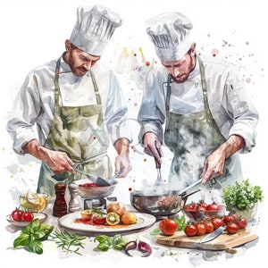 Clipart uomo che cucina / 10 JPG di alta qualità / Download digitale / Clipart padre che cucina / Clipart chef / Clipart cuoco / Clipart papà che cucina