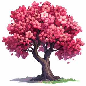 Clipart di ciliegio / 10 JPG di alta qualità / Fiori di ciliegio / Clipart di alberi / Albero rosa / Download digitale / Fiori rosa / Diari spazzatura