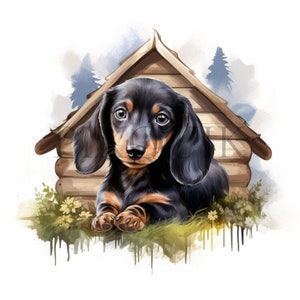 Aquarell Dackel Clipart | 10 hochwertige JPGs | Digitaler Download | Dackel Illustrationen | Chibi Dackel | Sofort Download