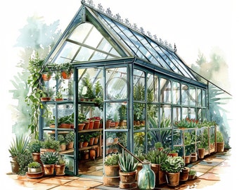 Aquarell Gewächshaus Clipart | Botanische Illustration (Digitaler Download)