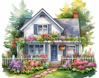 Watercolor Cottagecore House Clipart | Farmhouse Illustration (Digital Download)