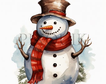 Christmas Snowman Clipart: Holiday Illustration JPGs (Digital Download)