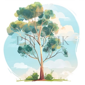 Collezione di clipart di alberi di eucalipto ad acquerello / 10 JPG di alta qualità / Progetti ispirati alla natura / Download immediato, uso commerciale