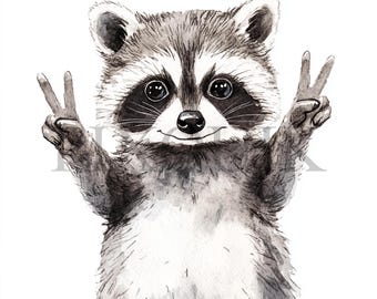 Raccoon Clipart | 10 JPG&#39;s and PNG Files | Card Making | Digital Paper Crafts | Watercolor Art | Cute Animal Illustration, Woodland Raccoon