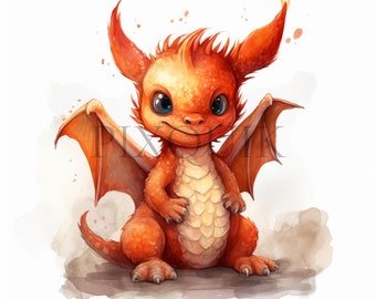 Watercolor Baby Dragon Clipart: Fantasy Graphics Bundle (Digital Download)