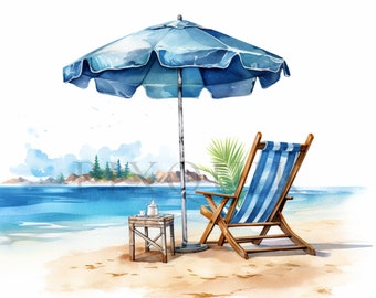 Beach Watercolor Clipart | JPGs for Summer Crafts (Digital Download)