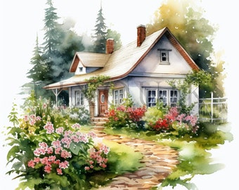 Cottagecore House Clipart | Watercolor Spring Home (Digital Download)