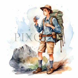 Entdecken Sie Clipart | Entdecker Clipart | Aquarell Entdecker Clipart | 10 hochwertige JPG | Digitaler Download, Kartengestaltung, Kinderzimmer Clipart