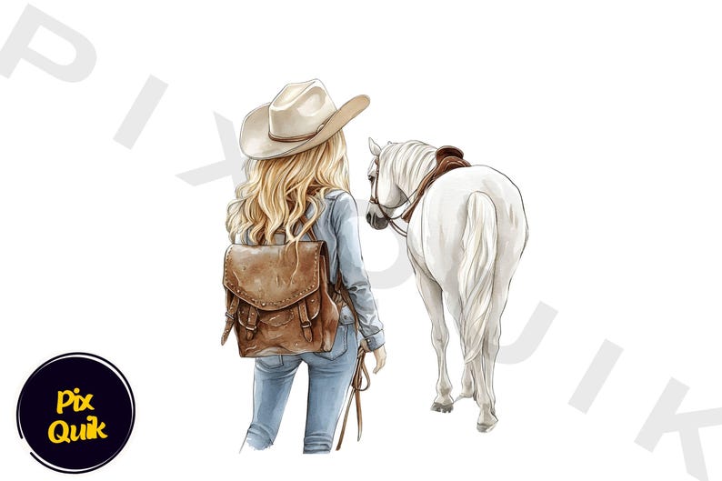 Girl with Horse Clipart, Digital Horse and Rider Art, Country Girl Illustration, White Horse Clipart, Equestrian Digital PNG, Kid’s Horse Ar