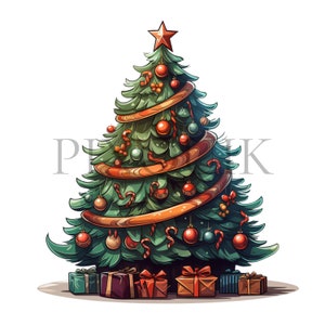 a christmas tree with presents around it
