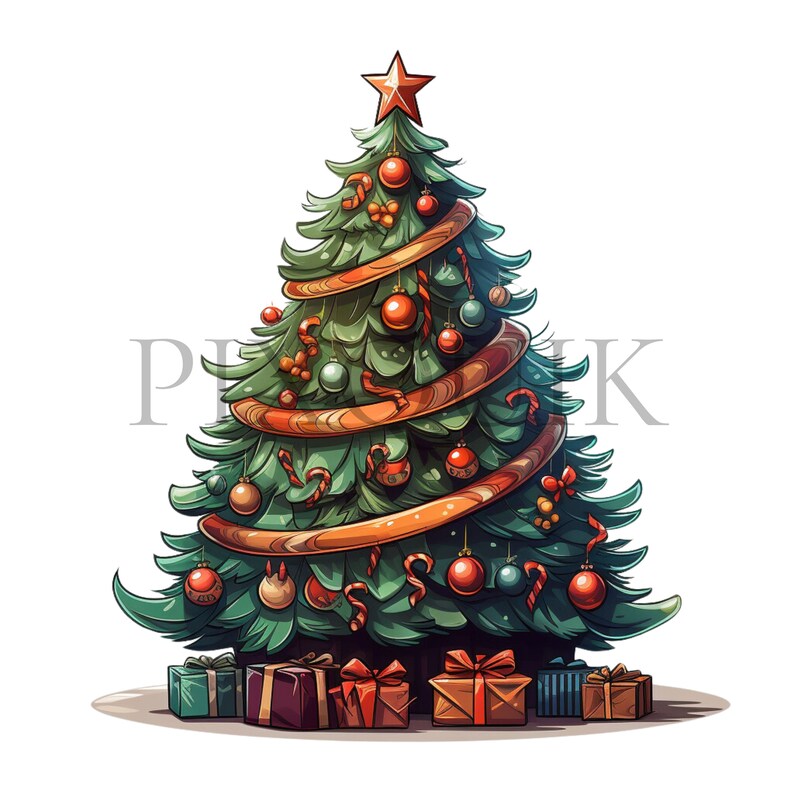 a christmas tree with presents around it