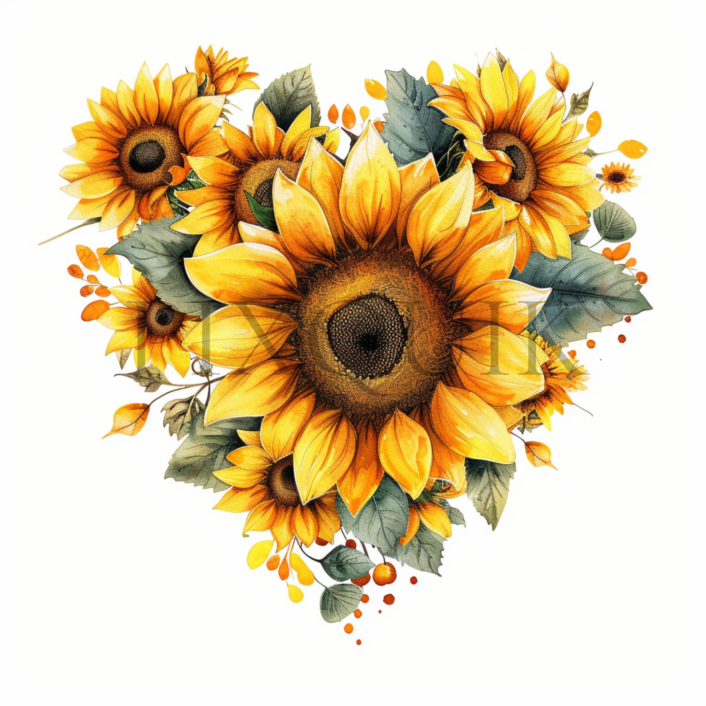 Heart Sunflower Clipart | 10 High Quality Jpgs | Printable Floral ...