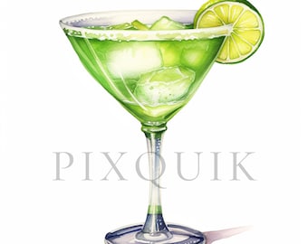 Watercolor Margarita Clipart | Lime Cocktail Art (Digital Download)