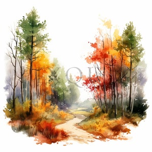 Autumn forest clipart | 10 High Quality JPGs | Digital download | Forest Clipart | Seasonal Forest Clipart, Autumn Forest, Watercolor Forest