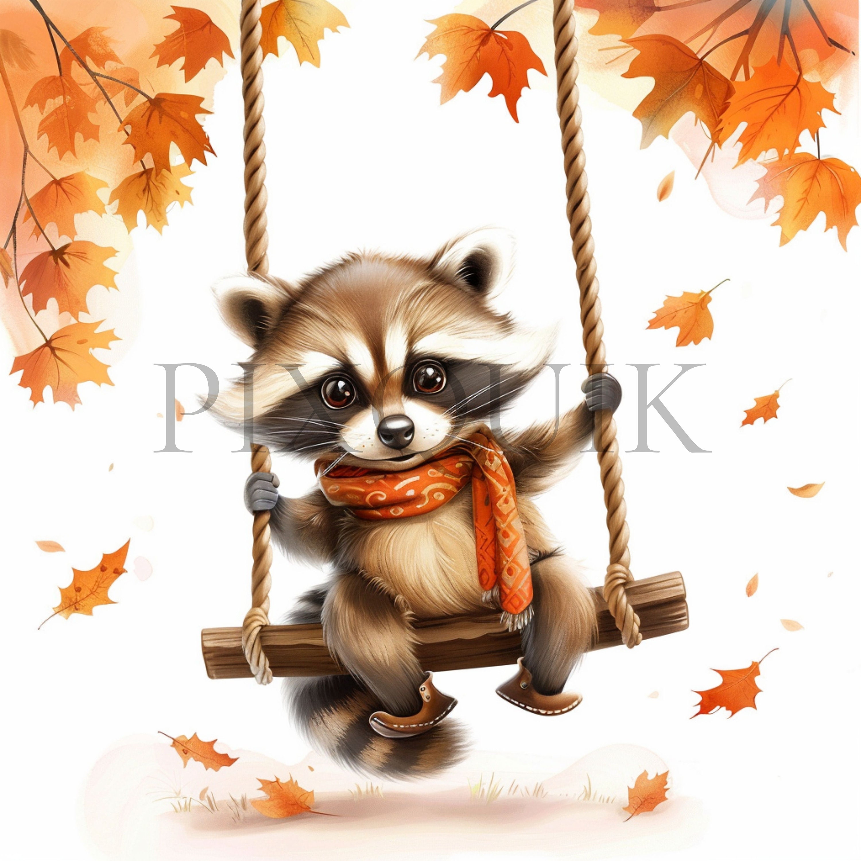 Cute Raccoon Fall Clipart | Nursery Art, Card Making (JPG) - Etsy