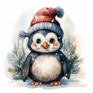 Holiday Penguin Clipart | 10 High Quality JPG&#39;s | Digital Download | Christmas Penguin Graphics | Winter Penguin | Digital Prints | Clipart