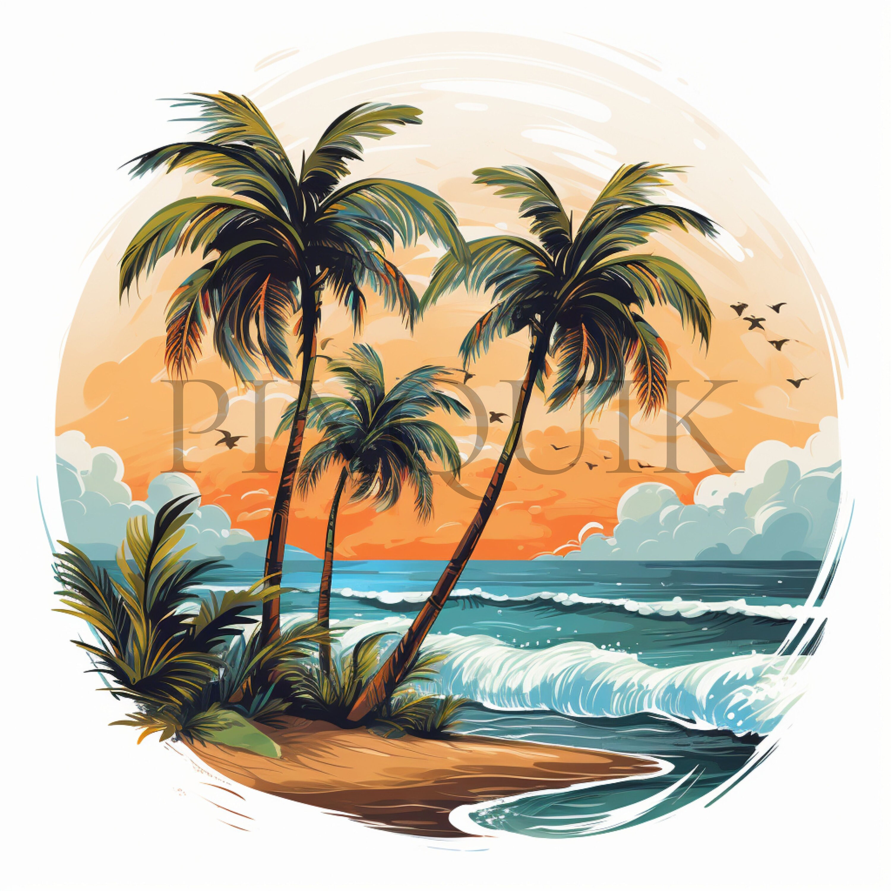 Sunny Beach Palm Tree Clipart: High-resolution Jpgs (digital Download) -  Etsy, image size:3000x3000