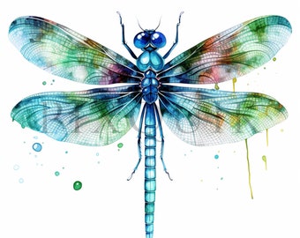 Libélula en acuarela (imágenes prediseñadas, arte infantil, imágenes para álbumes de recortes) (descarga digital)